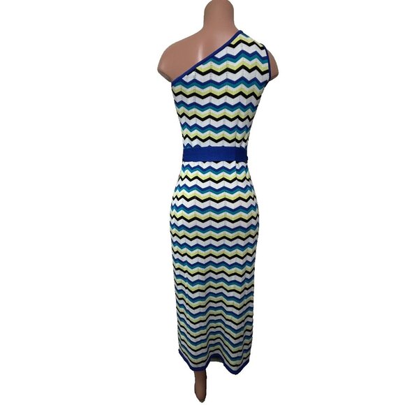 Ming Wang One Shoulder Column Maxi Dress Women's Size XS Chevron Knit NWT - Picture 3 of 13